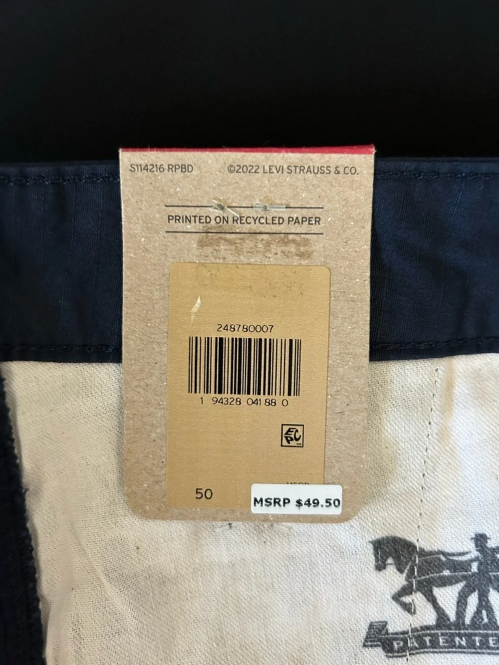 Levi's Cargo Shorts Big Men's Size 50 Blue Twill Cotton Loose Fit